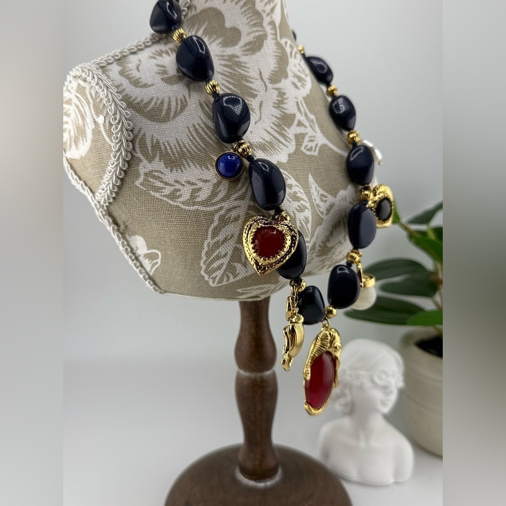 Statement Charm Necklace – Gold Plated with Acrylic Pearl Accents Anthropologie